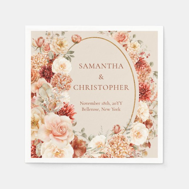 Boho terracotta burgundy blumenblättrige Eukalyptu Serviette (Vorderseite)