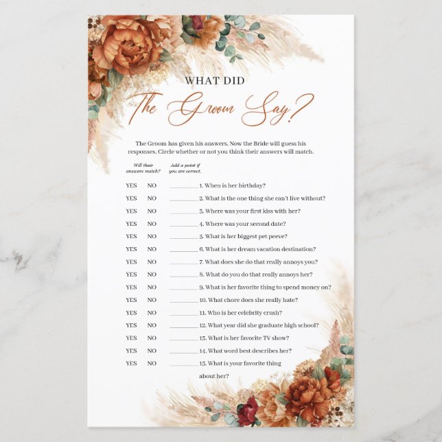 Boho terracotta burgundy Was hat der Bräutigam ges (Vorderseite)