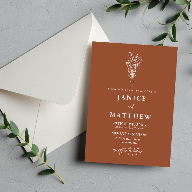 Boho Terracotta Burnt Orange Rustikale Hochzeit Einladung (Boho terracotta wedding invitation sets your tone with warm rustic charm for your day.)