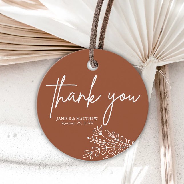 Boho Terracotta Burnt Orange Rustikale Hochzeit Geschenkanhänger (Boho terracotta burnt orange rustic favor tags elevate gifts with warm charm and a personal touch)