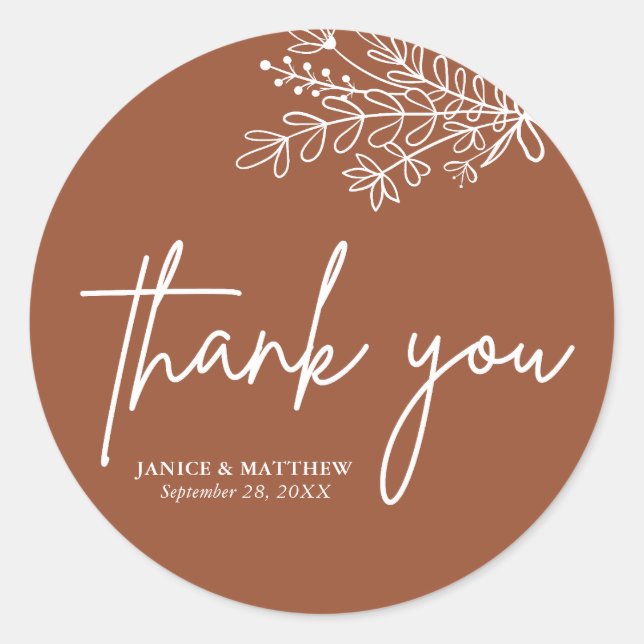 Boho Terracotta Burnt Orange Rustikale Hochzeit Runder Aufkleber (Vorderseite)