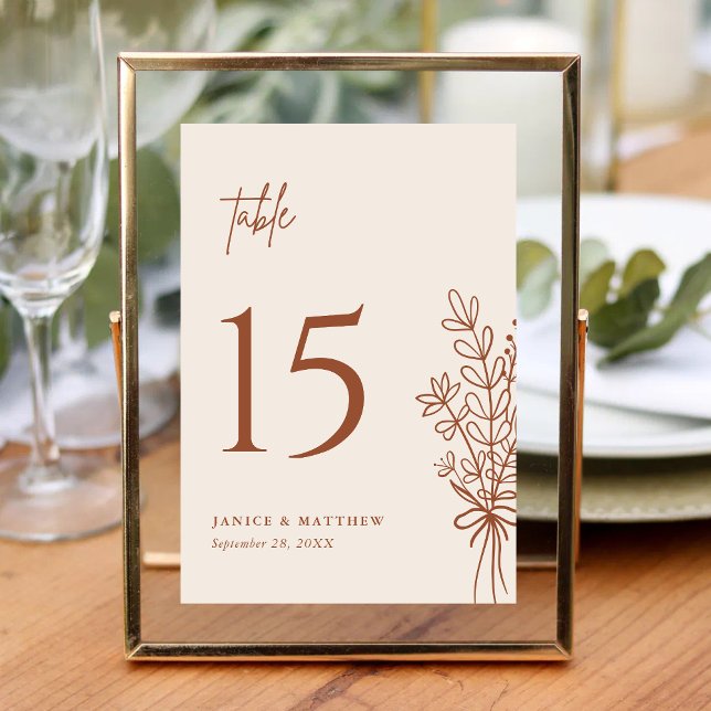 Boho Terracotta Burnt Orange Rustikale Hochzeit Tischnummer (Boho terracotta table number helps guests find their place with warm rustic elegance.)