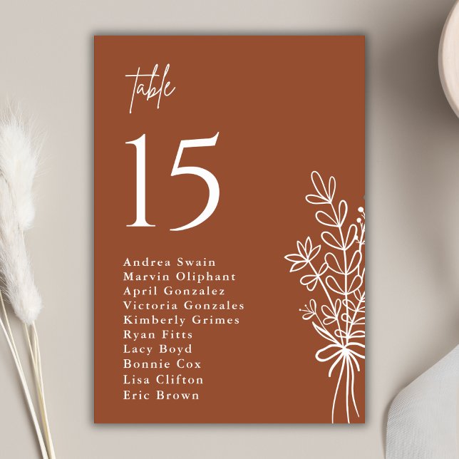 Boho Terracotta Burnt Orange Rustikale Hochzeit Tischnummer (Boho terracotta table number guides guests to seats while adding warm rustic charm.)