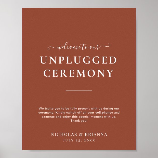 Boho Terracotta Burnt Orange Unplugged Wedding Poster (Vorne)