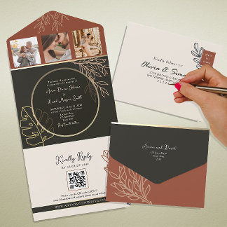 Boho Terracotta Burnt Orange Wedding All In One Einladung