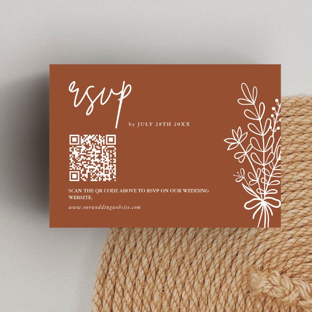 Boho Terracotta Burnt Orange Wedding QR Code RSVP Karte (Von Creator hochgeladen)