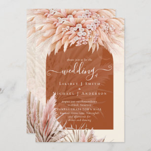 BOHO Terracotta Coral Pampas Grass Wedding Einladung