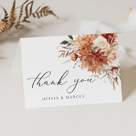 Boho Terracotta Dahlia Floral Elegante Hochzeit Dankeskarte
