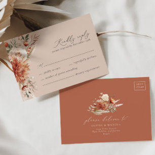 Boho Terracotta Dahlia Floral Elegante Hochzeit RSVP Karte