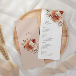 Boho Terracotta Dahlia Rose Elegante Hochzeit Menükarte