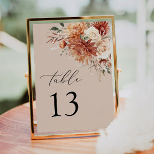 Boho Terracotta Dahlia Rose Wedding Tischnummer