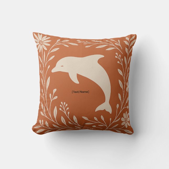 Boho Terracotta Dolphin Pillow | Add Text/Name Kissen (Vorderseite)