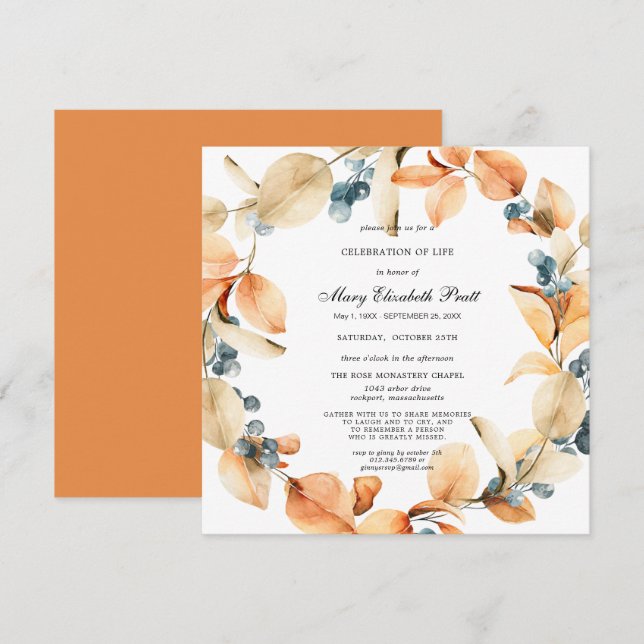 Boho Terracotta Dried Palm Celebration of Life in Einladung (Vorne/Hinten)