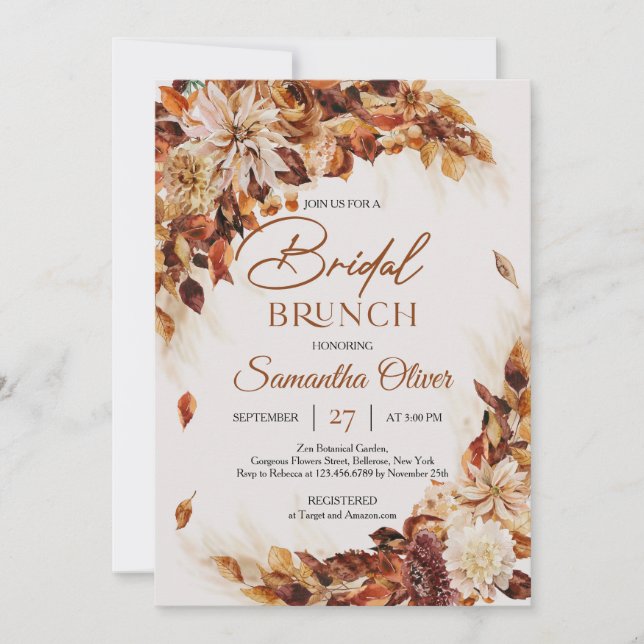 Boho terracotta Fall und Herbstrost Bridal Brunch Einladung (Vorderseite)