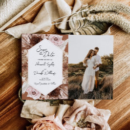 Boho Terracotta Floral Foto Wedding Save The Date