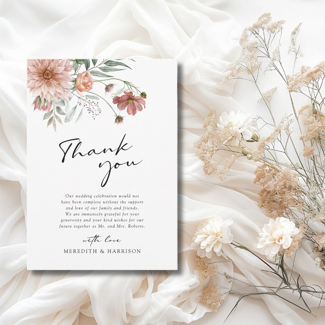 Boho Terracotta Floral Hochzeit im Herbst Dankeskarte (Boho Terracotta Floral Fall Wedding Thank You Card)