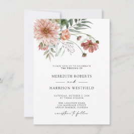 Boho Terracotta Floral Hochzeit im Herbst Einladung