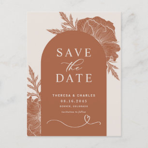 Boho Terracotta Floral Line Arch Save the Date Ankündigungspostkarte