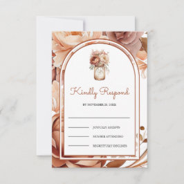 Boho Terracotta Floral Mason Jar Wedding RSVP Karte