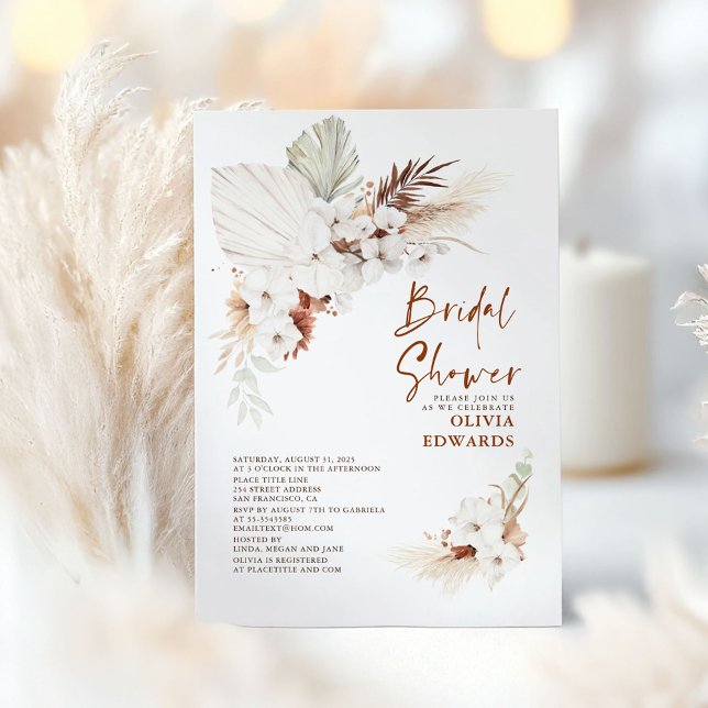 Boho Terracotta Floral Pampas Grass Brautparty Einladung (Boho Bridal Shower Invitations)