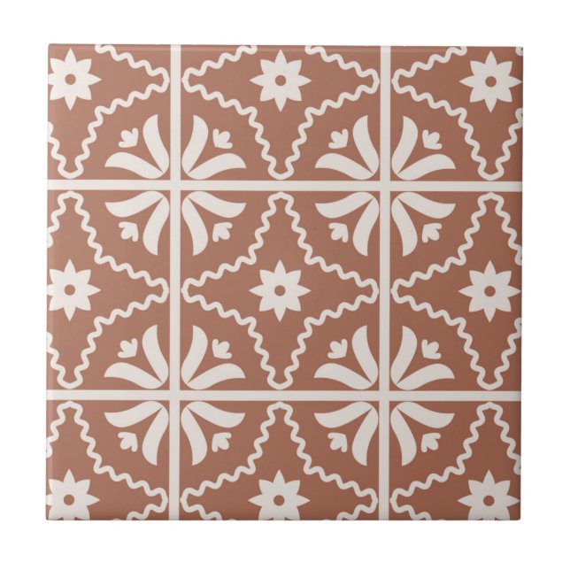 Boho Terracotta Floral Pattern Fliese (Vorderseite)