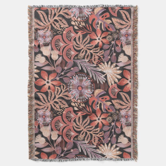 Boho Terracotta Floral Pattern Throw Blanket Decke (Vorderseite Vertikal)