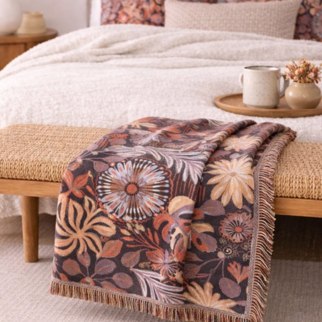 Boho Terracotta Floral Pattern Throw Blanket Decke (Von Creator hochgeladen)