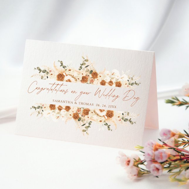 Boho Terracotta Floral Wedding Congratulation Card Karte (Von Creator hochgeladen)