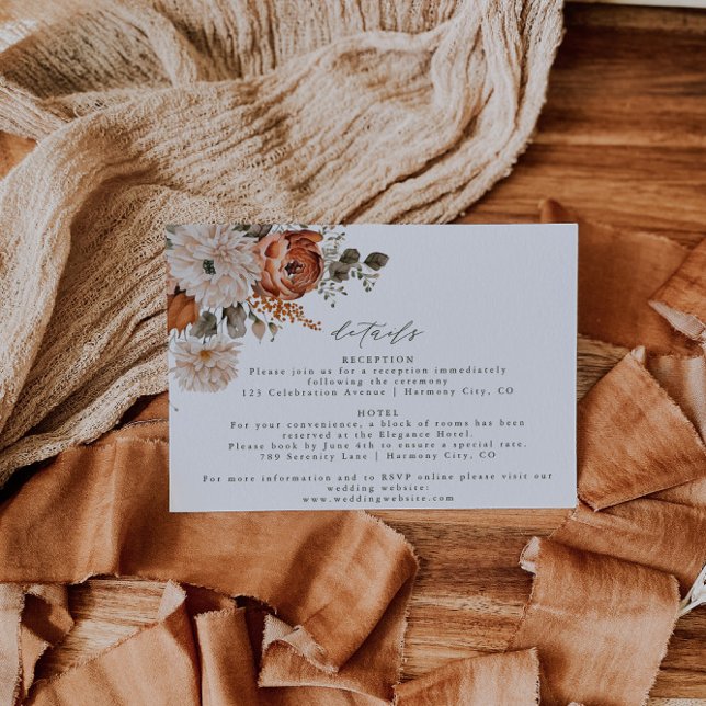 Boho Terracotta Floral Wedding Details Karte (Von Creator hochgeladen)