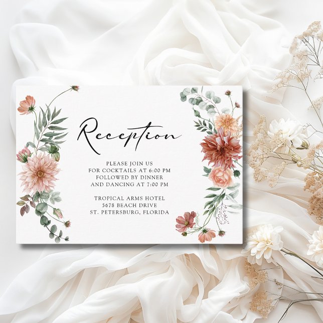 Boho Terracotta Floral Wedding Empfang Begleitkarte (Boho Terracotta Floral Fall Wedding Reception Enclosure Card)
