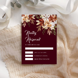 Boho Terracotta Floral Wildblume Burgundy Wedding RSVP Karte