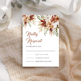 Boho Terracotta Floral Wildblume White Wedding RSVP Karte