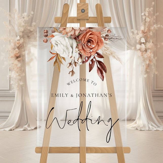 Boho Terracotta Florals Herbst Begrüßung Acrylschild (Von Creator hochgeladen)