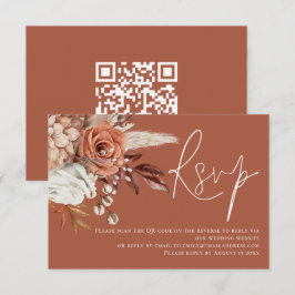 Boho Terracotta florals QR Code Wedding RSVP Karte