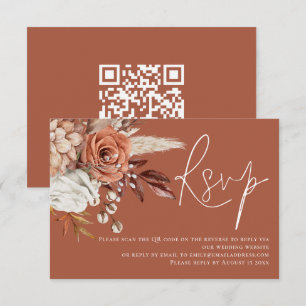 Boho Terracotta florals QR Code Wedding RSVP Karte