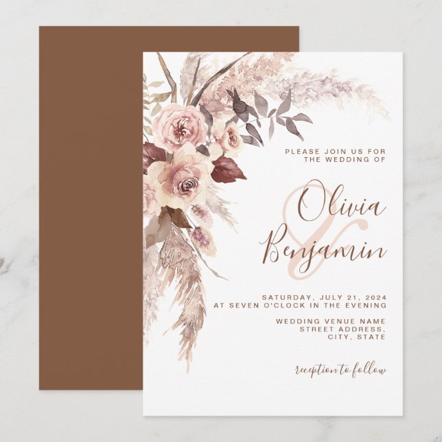 Boho Terracotta Florrost Creme Neutral Wedding Einladung (Vorne/Hinten)