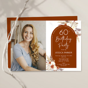 Boho Terracotta Foto 60. Geburtstag Einladung
