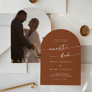 Boho Terracotta Foto Arch Spanish Wedding Einladung