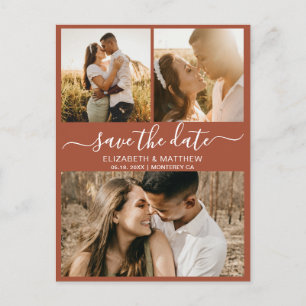 Boho Terracotta Foto Collage Save the Date Ankündigungspostkarte