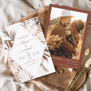 Boho Terracotta Foto Pampas Grass Wedding Einladung