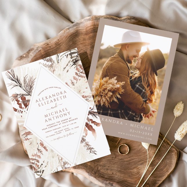 Boho Terracotta Foto Pampas Grass Wedding Flyer (Von Creator hochgeladen)