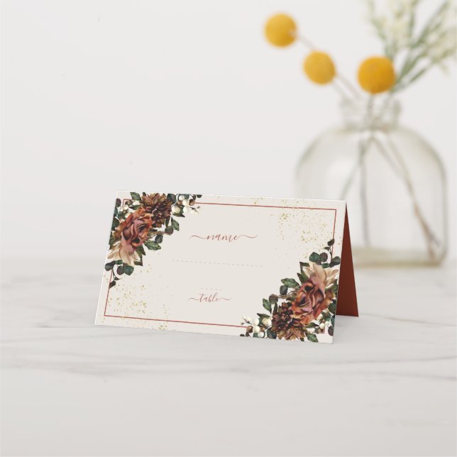 Boho Terracotta Greenery Floral Wedding Platzkarte (Vorderseite)