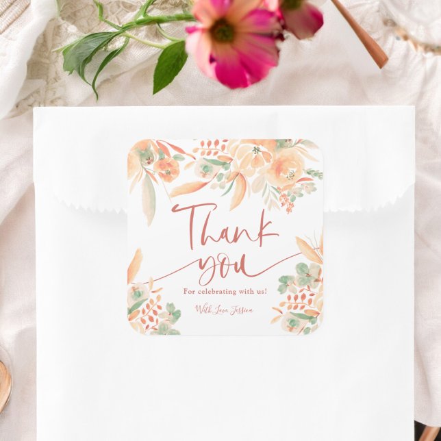 Boho Terracotta Hand-Painted Bridal vielen Dank Quadratischer Aufkleber (Boho Terracotta Hand-Painted Bridal thank you Square Sticker)