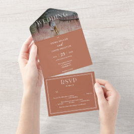 Boho Terracotta Hochzeit Einladung mit Foto