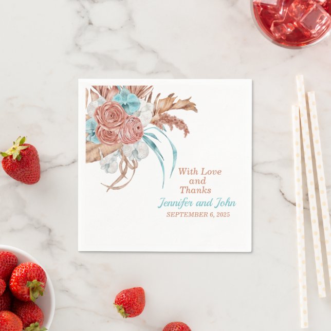 Boho Terracotta Hochzeit mit floraler Wirkung Serviette (Beispiel)