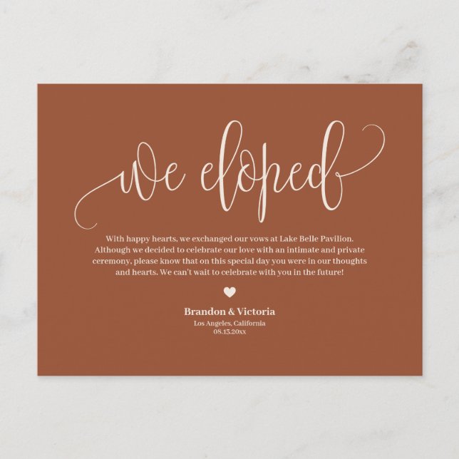 Boho Terracotta Hübsche Script Wedding Ankündigungspostkarte (Vorderseite)