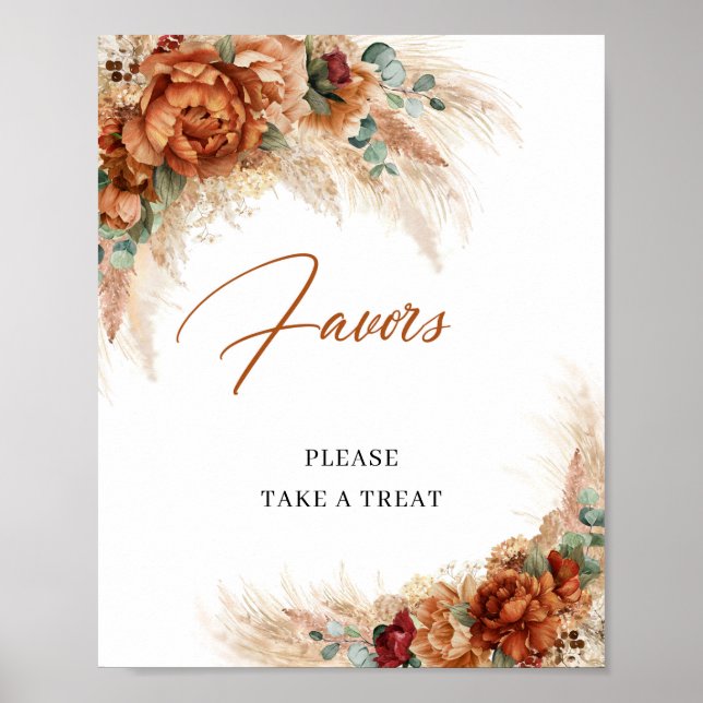 Boho terracotta Kupfer Pampas burgundy Favoriten Poster (Vorne)