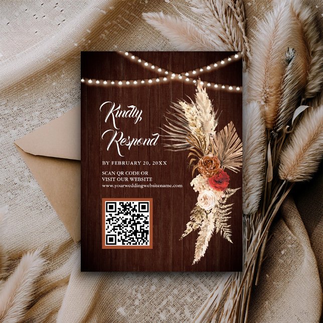 Boho Terracotta Maroon Floral QR Code UAWG Wedding Begleitkarte (Von Creator hochgeladen)