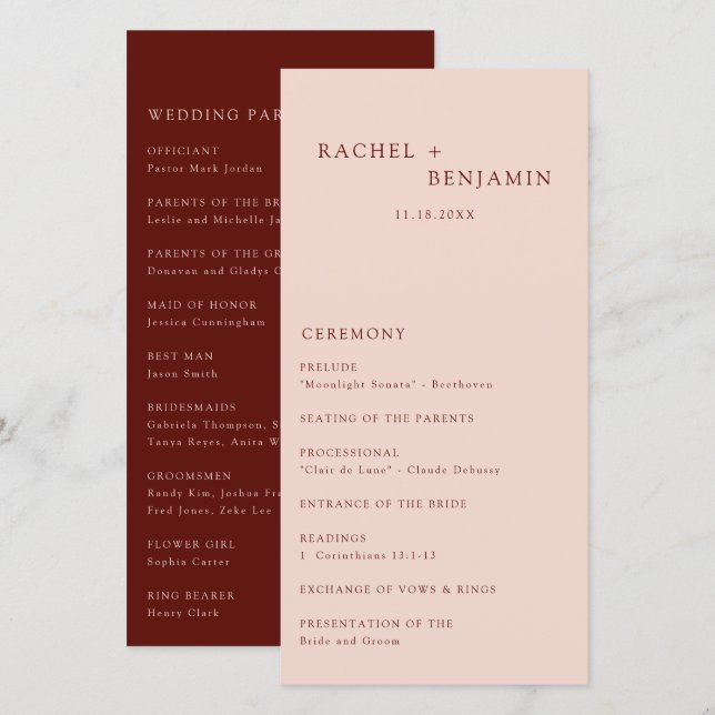 Boho Terracotta Minimal Wedding Ceremony Modern (Vorne/Hinten)