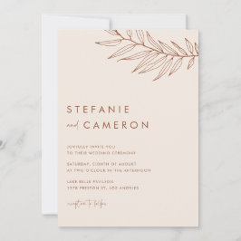 Boho Terracotta Minimalistisch Foliage Wedding Einladung